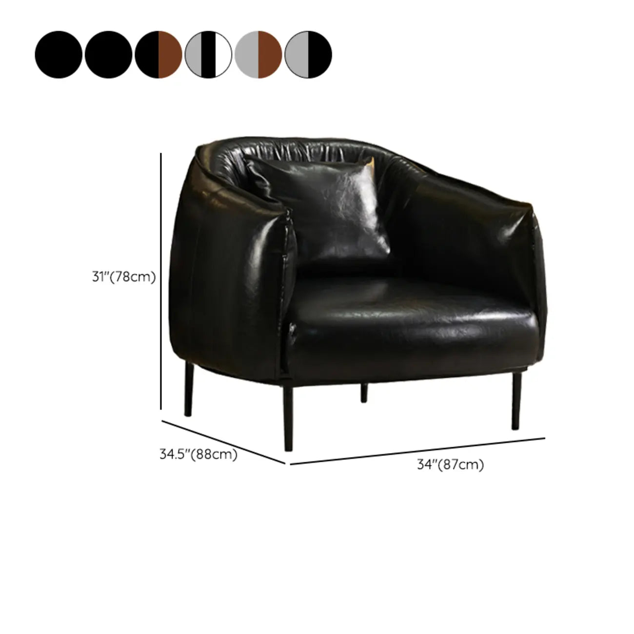 Fauteuil d'appoint moderne surdimensionné en cuir, style tonneau, pour salon