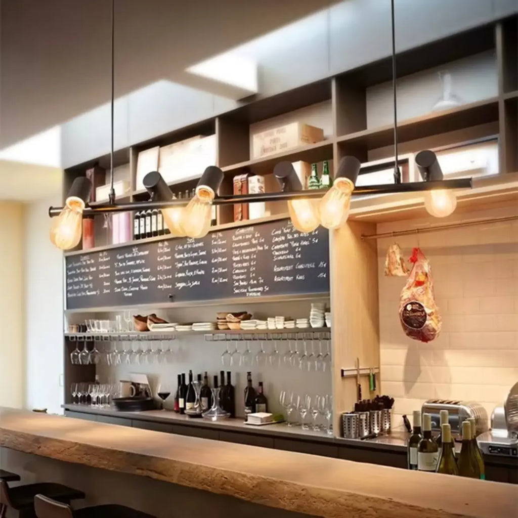 Suspension îlot en métal de style industriel, réglable, pour cuisine.