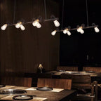 Suspension îlot en métal de style industriel, réglable, pour cuisine.