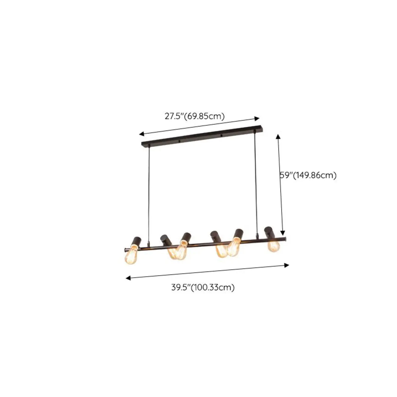 Suspension îlot en métal de style industriel, réglable, pour cuisine.
