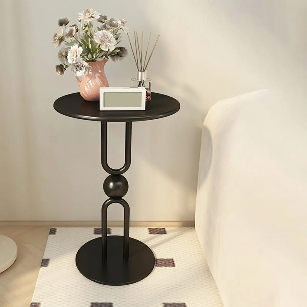 Table d'appoint ronde en métal noir brillant pour salon