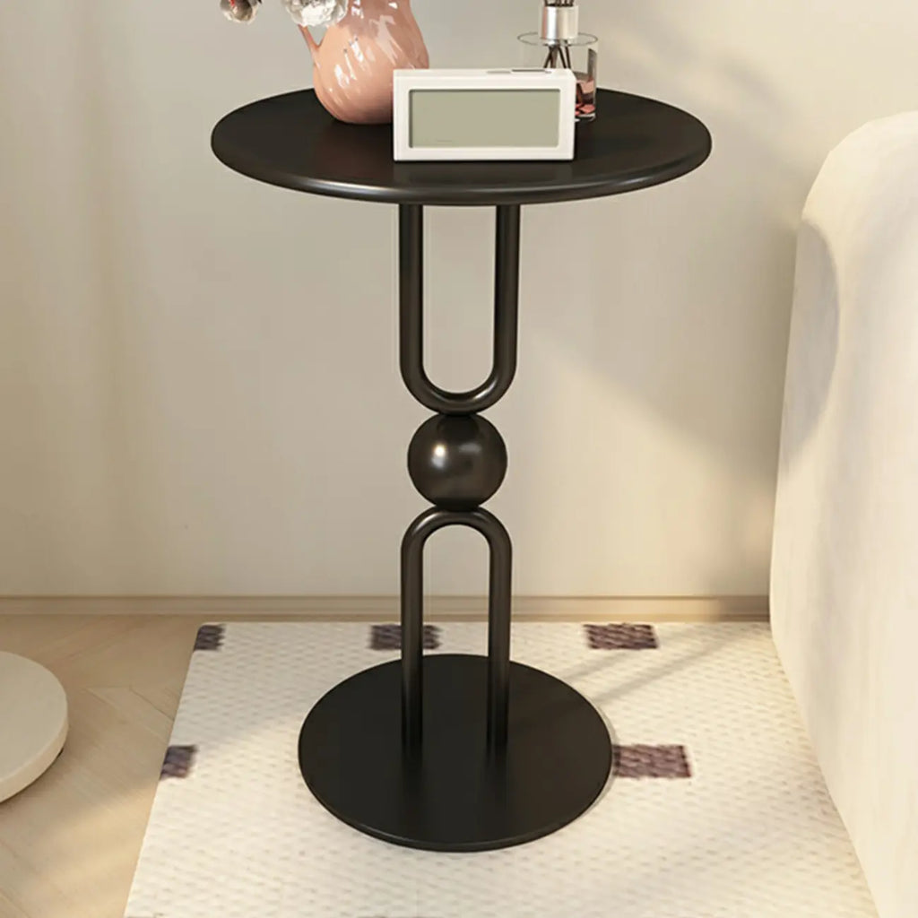 Table d'appoint ronde en métal noir brillant pour salon