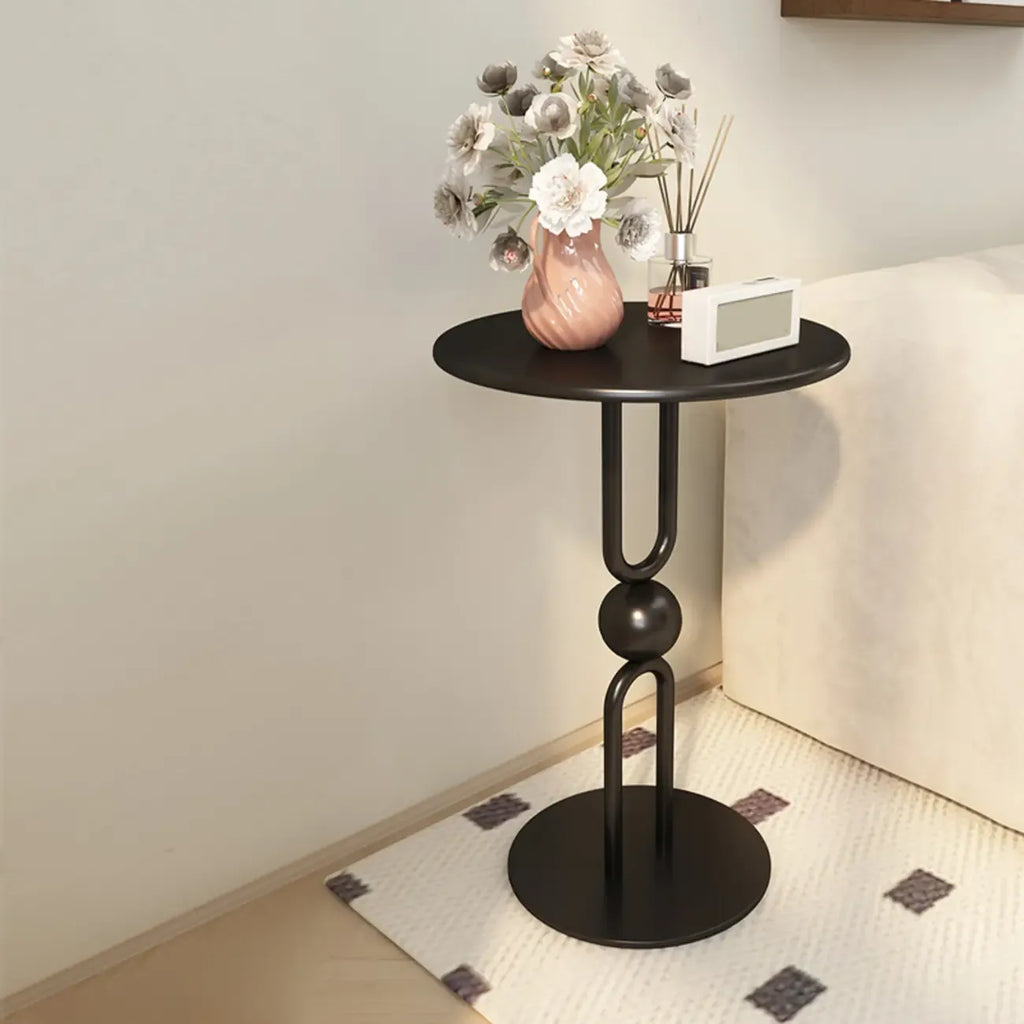 Table d'appoint ronde en métal noir brillant pour salon