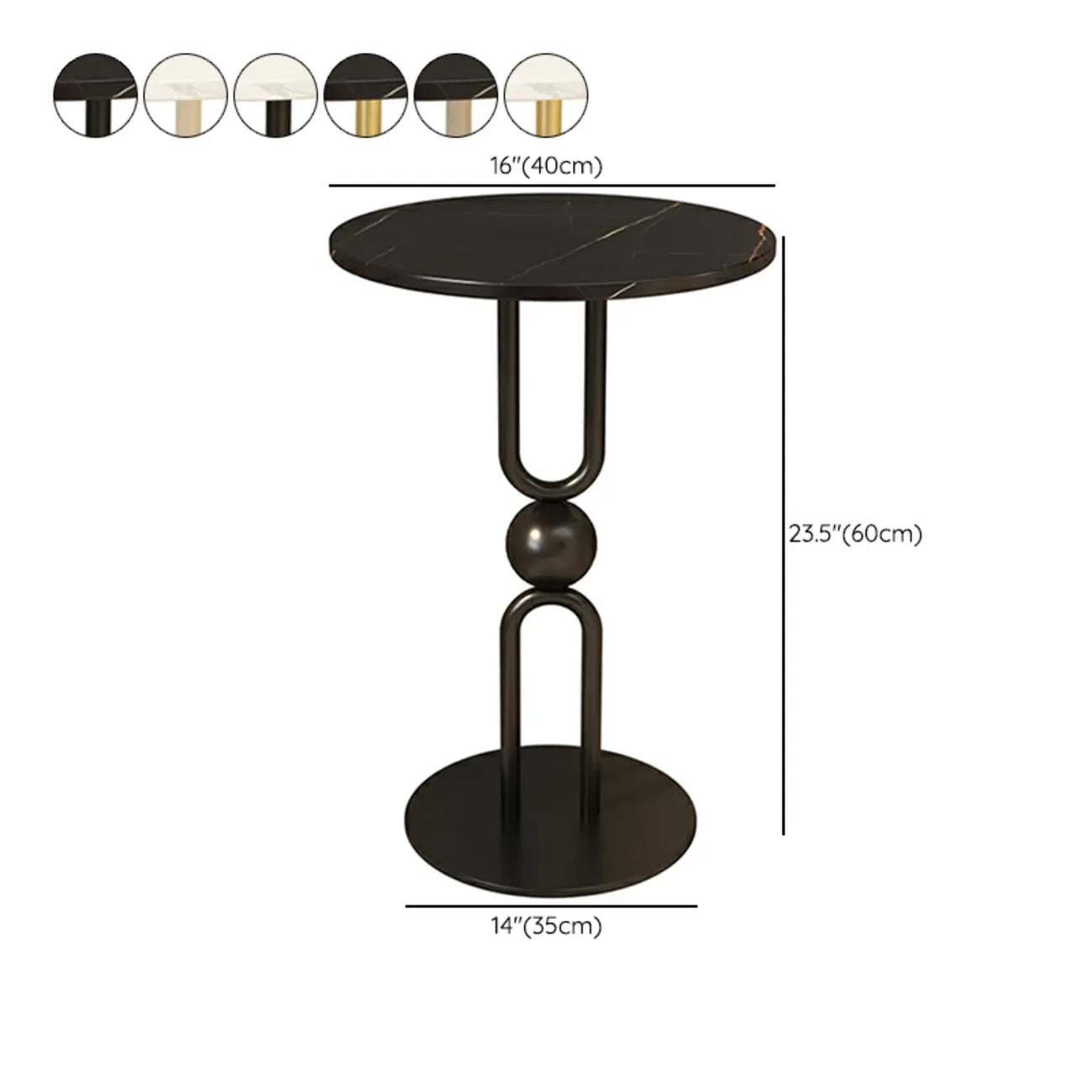 Table d'appoint ronde en métal noir brillant pour salon