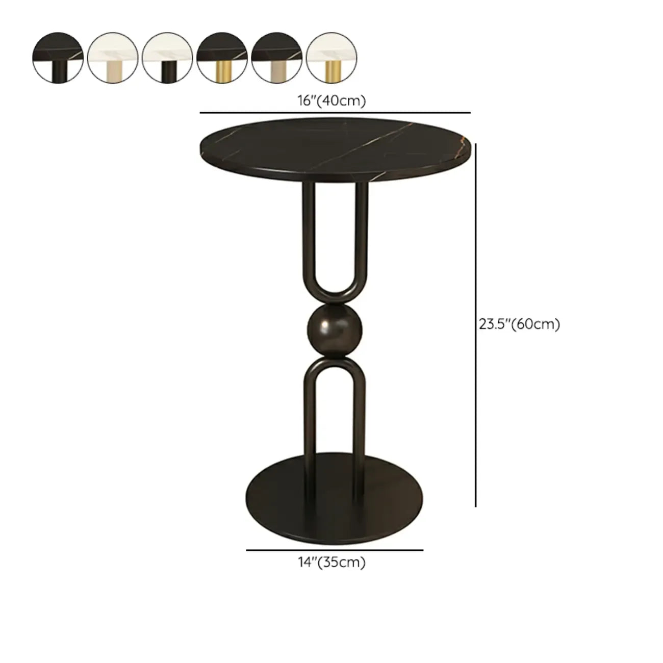 Table d'appoint ronde en métal noir brillant pour salon