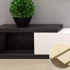 Meuble TV long en bois blanc de 102 pouces avec tiroirs et rangement ouvert