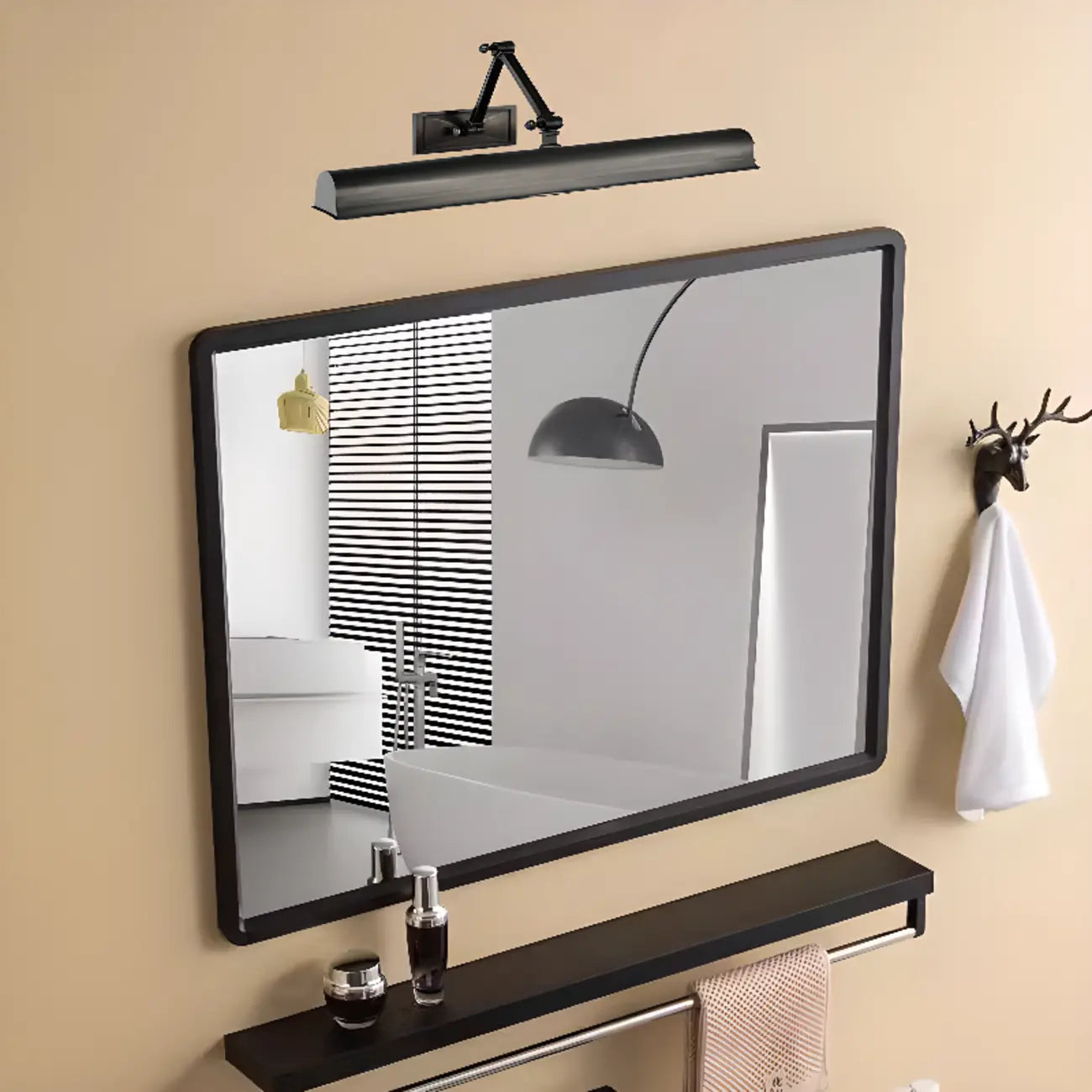 Applique murale à bras articulé en métal à 2 lumières avec abat-jour long