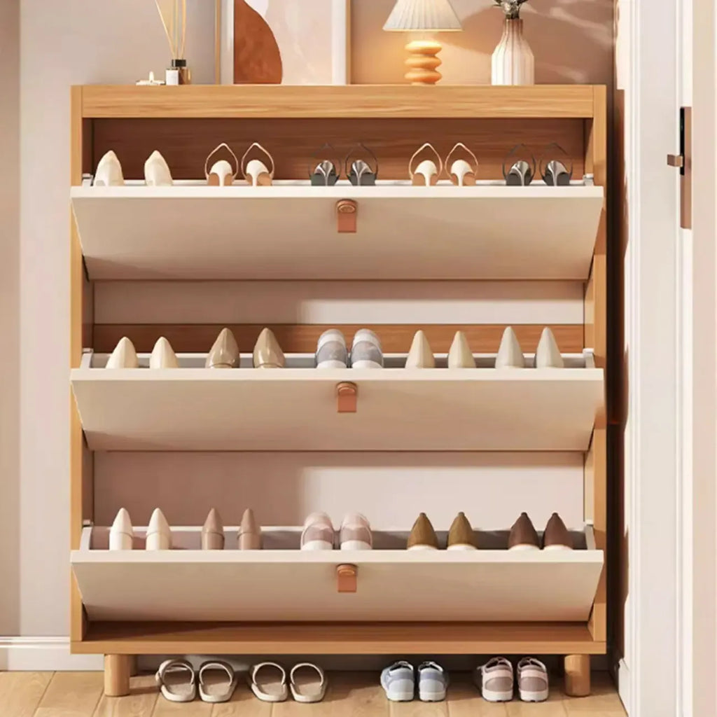 Meuble à chaussures étroit naturel avec portes