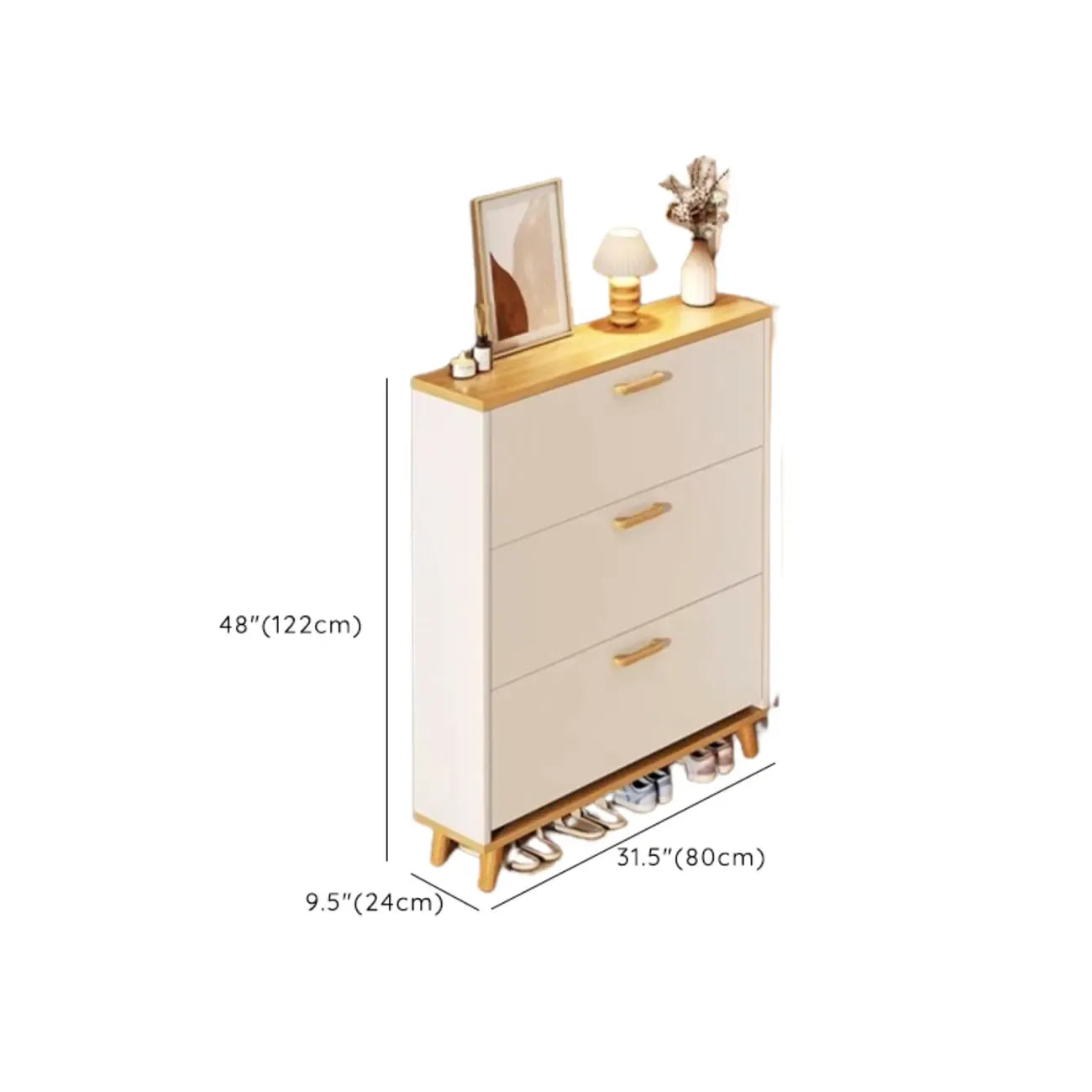 Meuble à chaussures étroit naturel avec portes