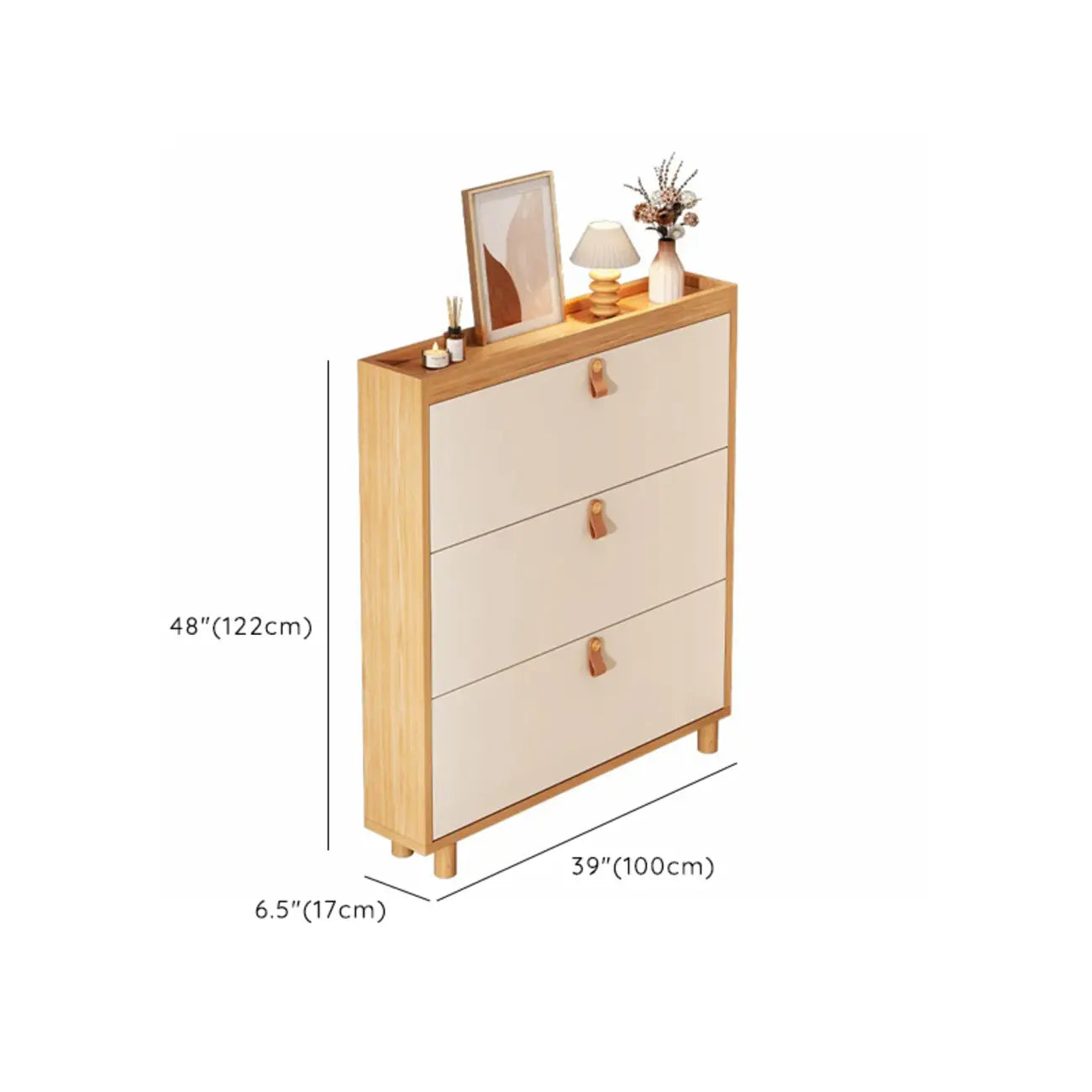 Meuble à chaussures étroit naturel avec portes