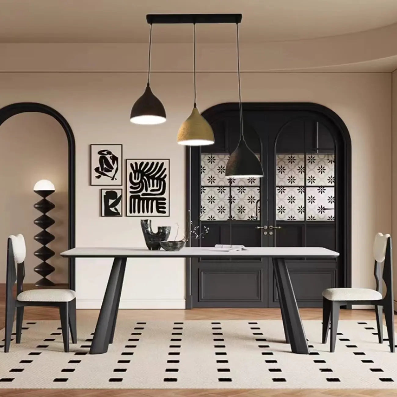 Suspension moderne incurvée et conique réglable pour îlot de cuisine