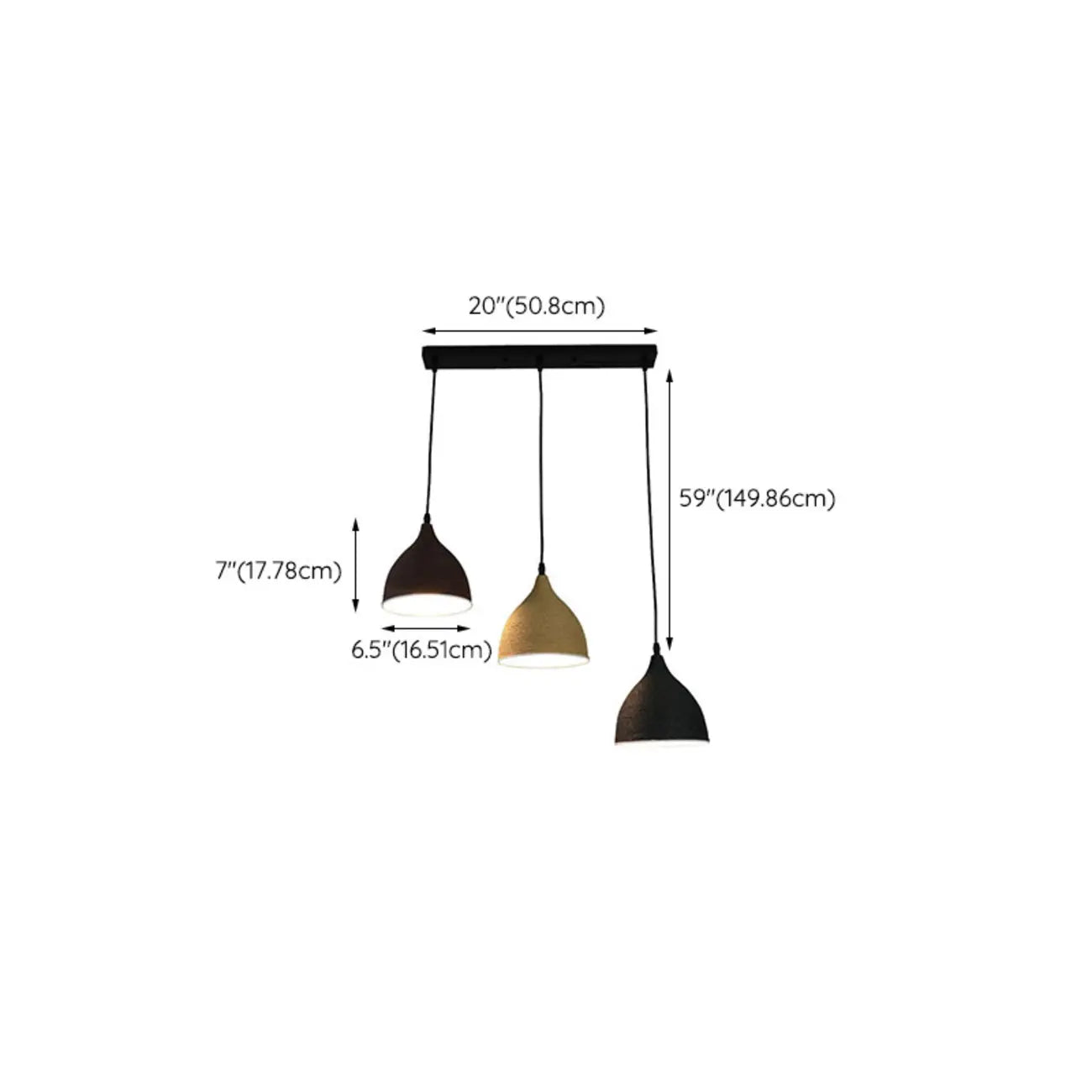 Suspension moderne incurvée et conique réglable pour îlot de cuisine