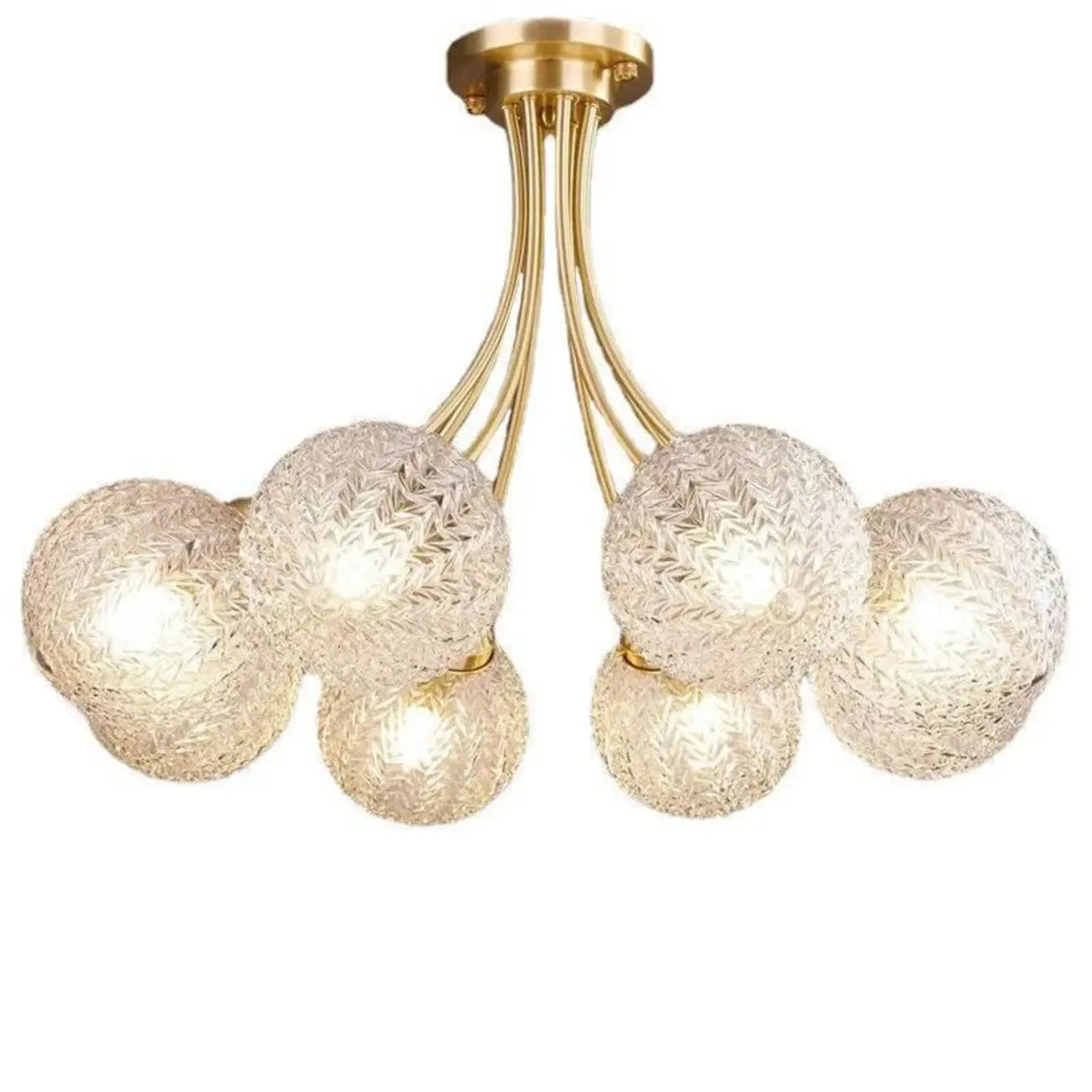 Plafonnier semi-encastré élégant à 6 globes en verre doré