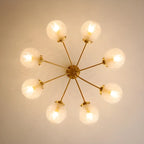 Plafonnier semi-encastré élégant à 6 globes en verre doré