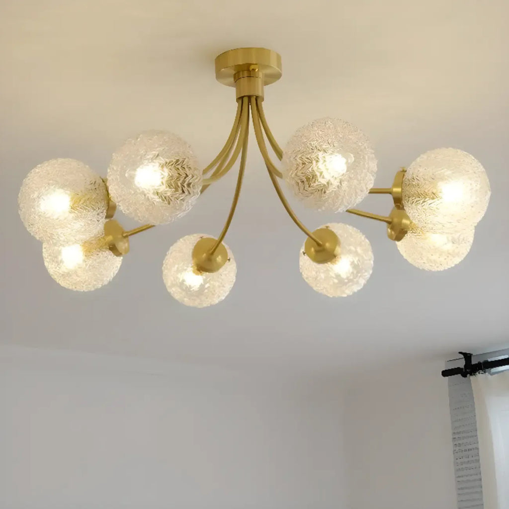 Plafonnier semi-encastré élégant à 6 globes en verre doré