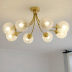 Plafonnier semi-encastré élégant à 6 globes en verre doré