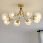 Plafonnier semi-encastré élégant à 6 globes en verre doré