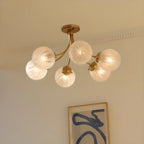 Plafonnier semi-encastré élégant à 6 globes en verre doré