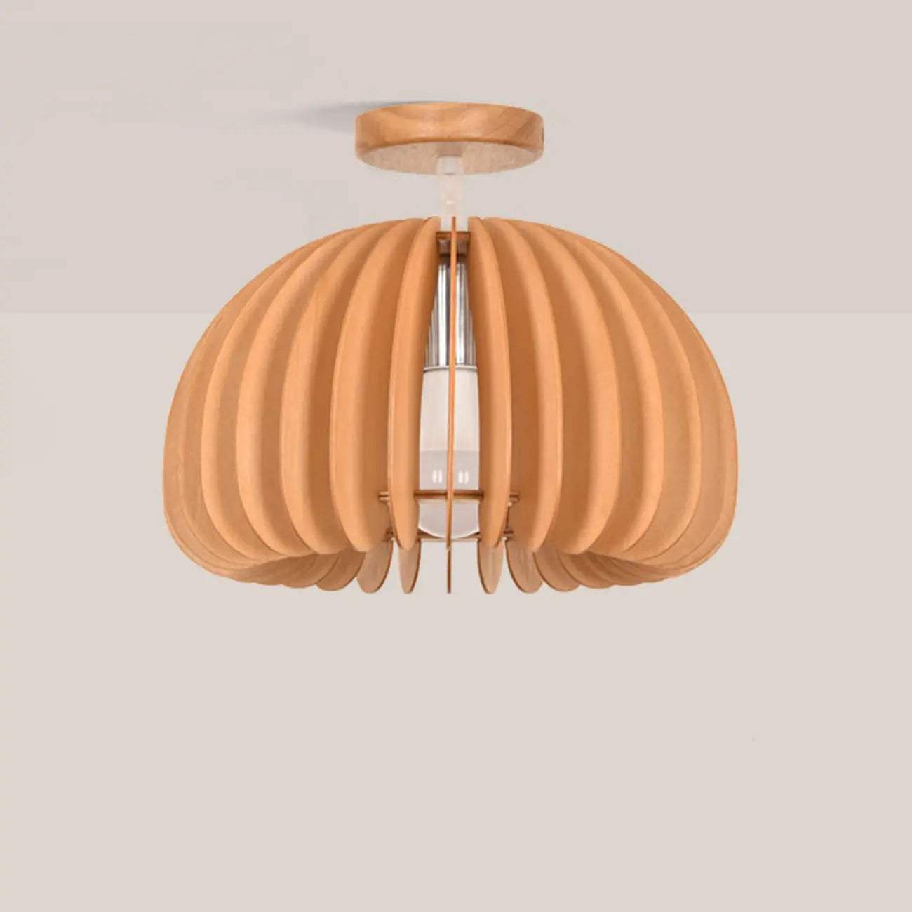 Plafonnier semi-encastré rustique en bois d'hévéa naturel avec dôme