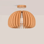 Plafonnier semi-encastré rustique en bois d'hévéa naturel avec dôme