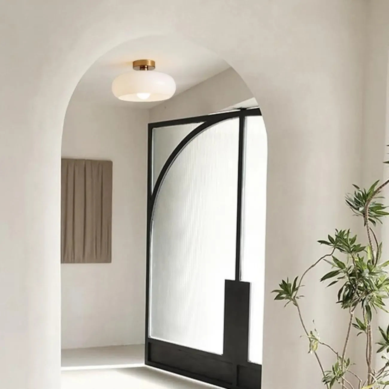 Mini plafonnier semi-encastré en forme de dôme de verre blanc cylindrique