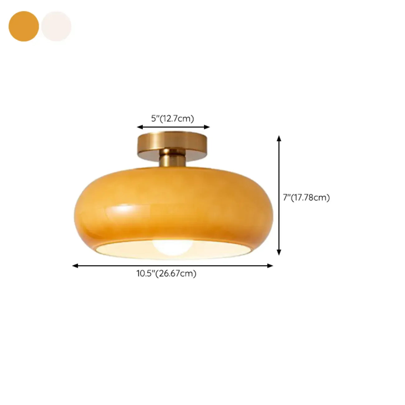 Mini plafonnier semi-encastré en forme de dôme de verre blanc cylindrique