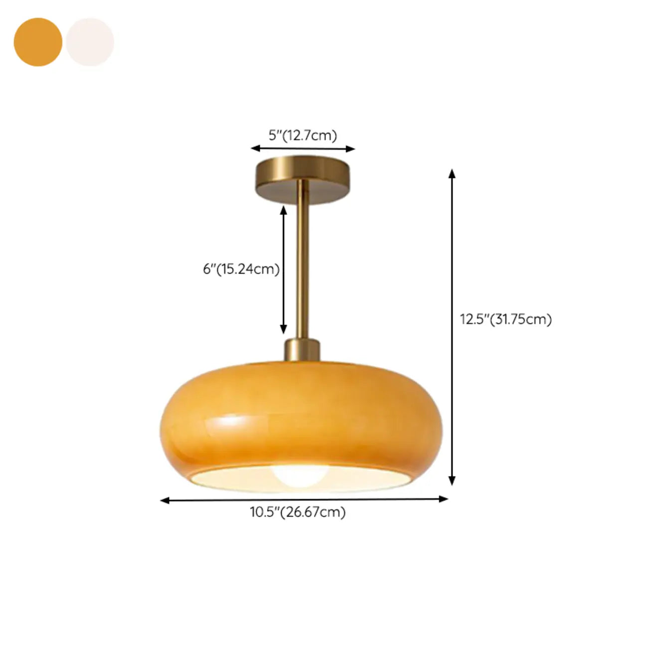 Mini plafonnier semi-encastré en forme de dôme de verre blanc cylindrique