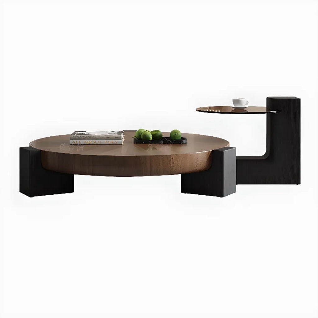 Table basse ronde en bois recyclé noir et marron