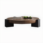 Table basse ronde en bois recyclé noir et marron