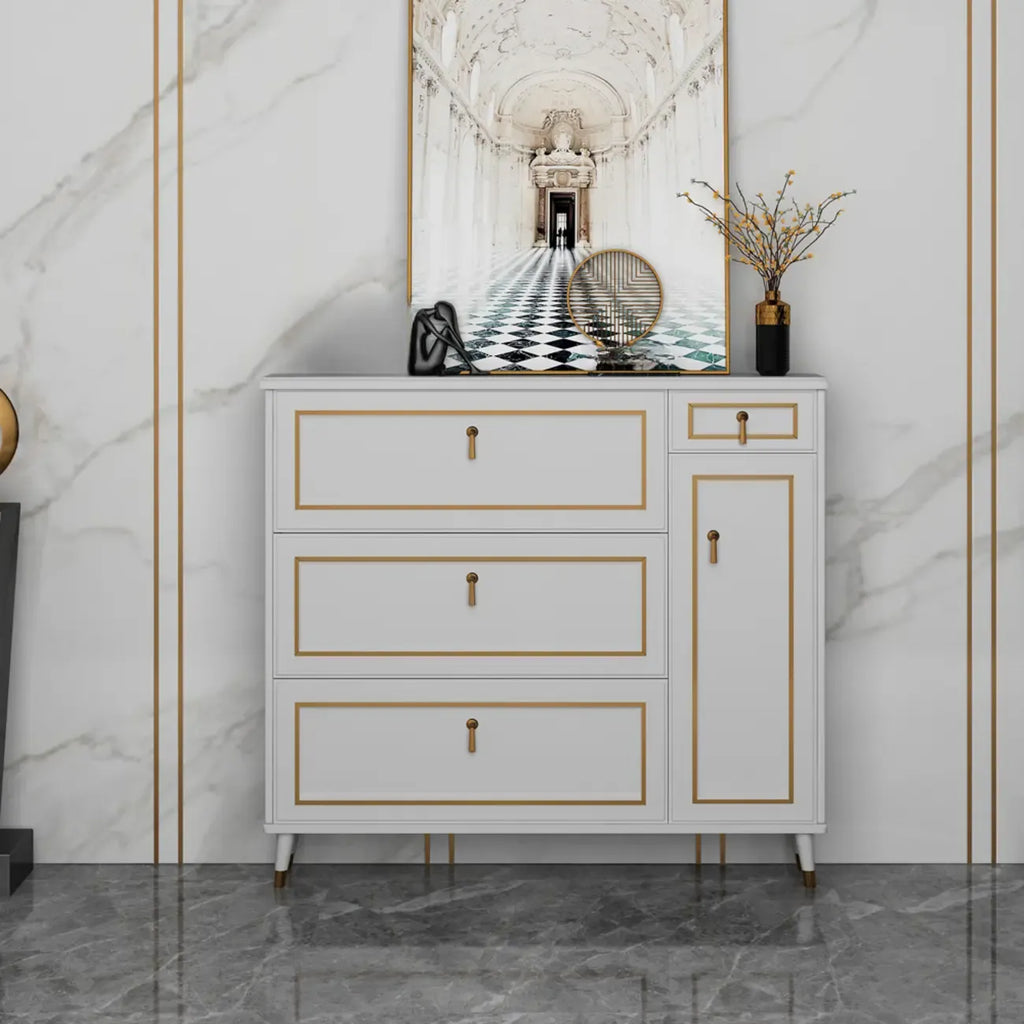 Meuble à chaussures en bois gris avec façade rabattable et étagères réglables