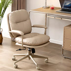 Fauteuil de bureau ergonomique pivotant en cuir beige élégant