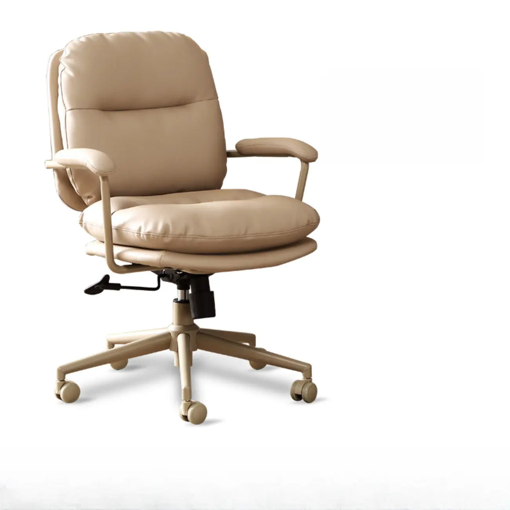 Fauteuil de bureau ergonomique pivotant en cuir beige élégant