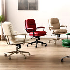 Fauteuil de bureau ergonomique pivotant en cuir beige élégant