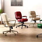 Fauteuil de bureau ergonomique pivotant en cuir beige élégant