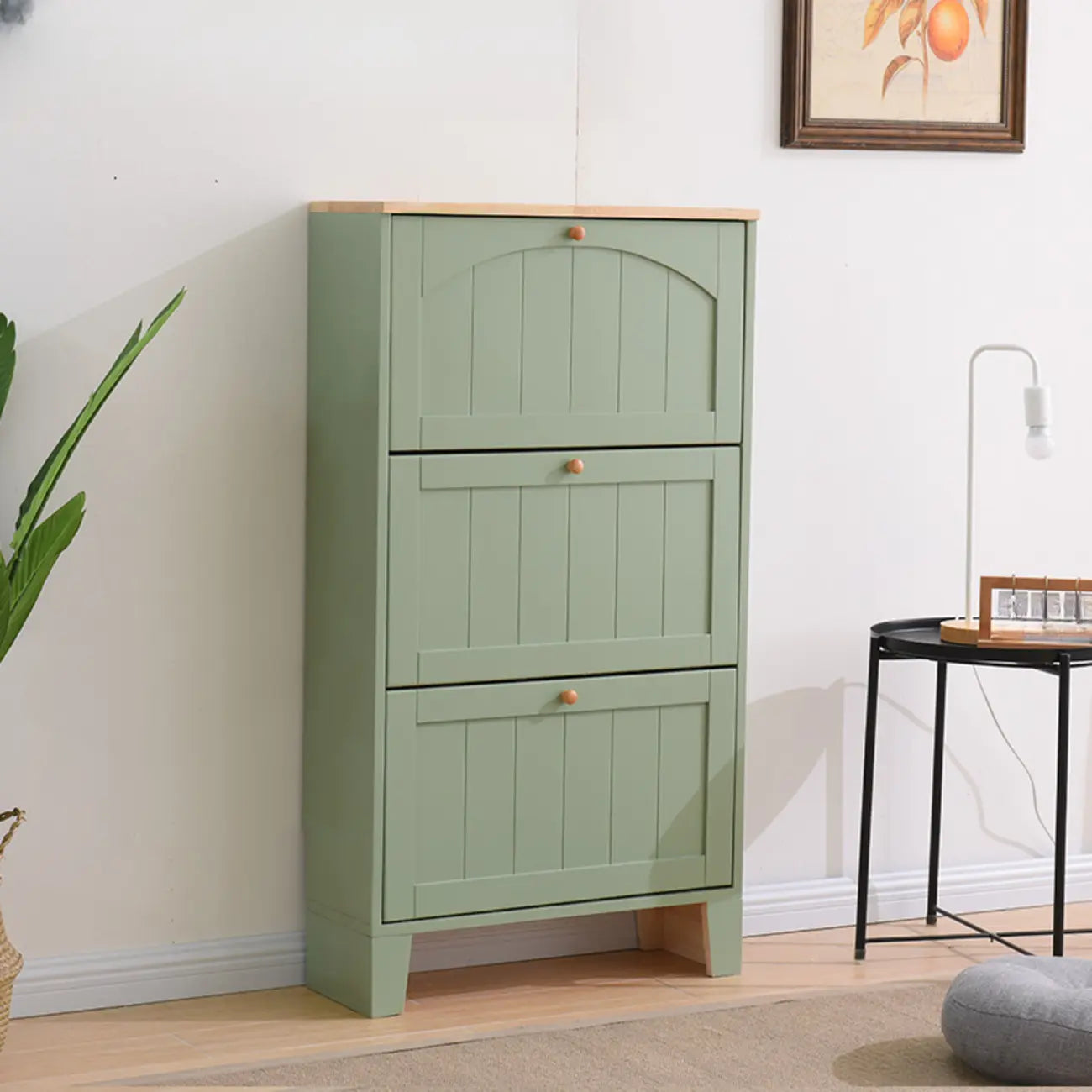 Meuble à chaussures mural en bois blanc/fauve pour entrée