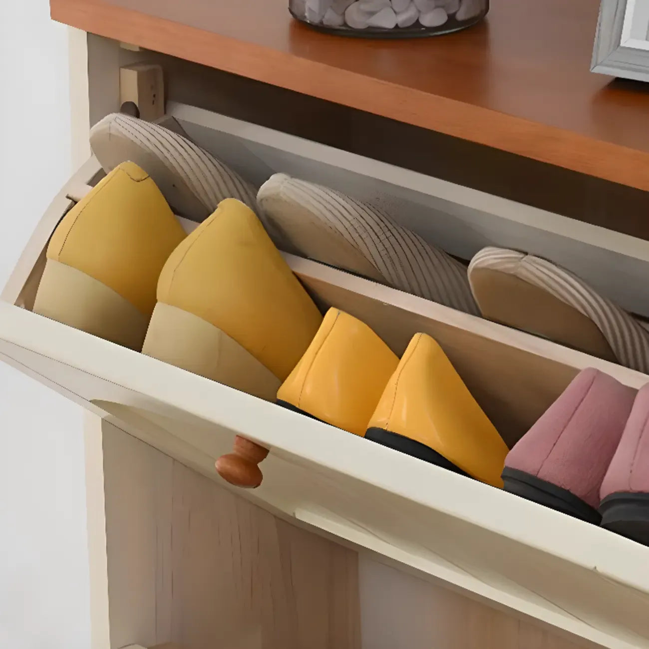 Meuble à chaussures mural en bois blanc/fauve pour entrée