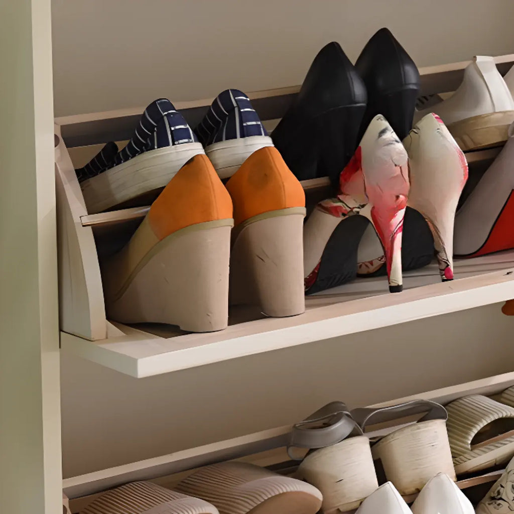 Meuble à chaussures mural en bois blanc/fauve pour entrée