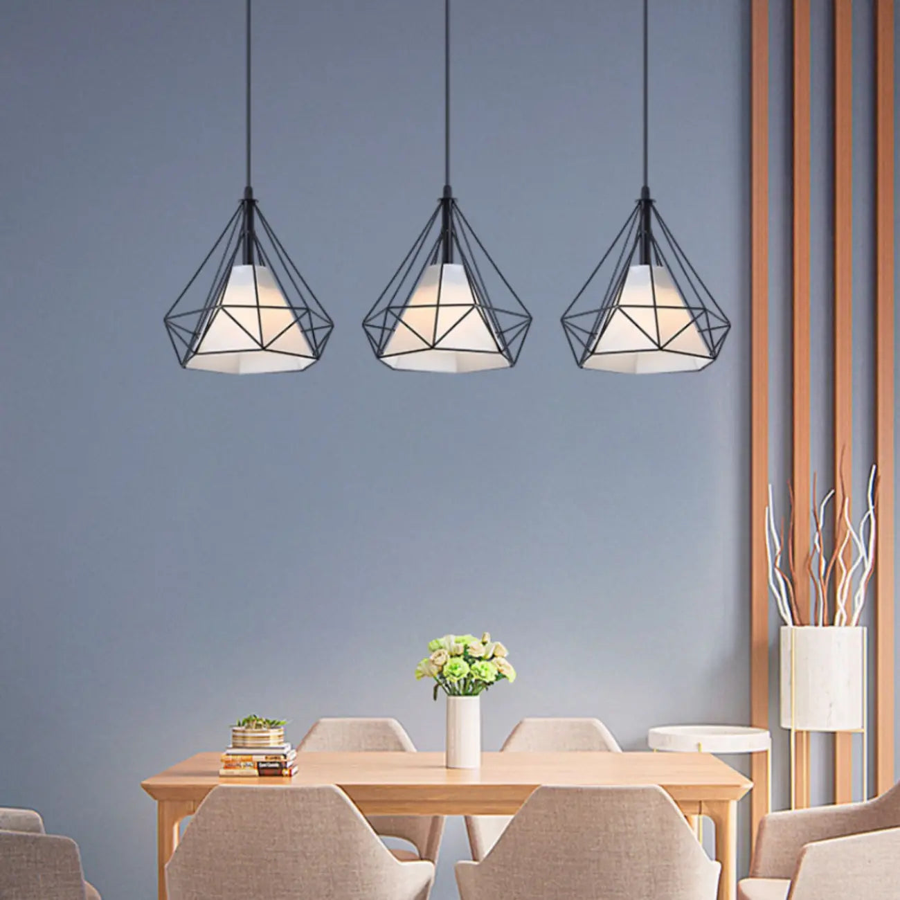 Suspension moderne conique en métal à 3 lumières pour îlot de cuisine