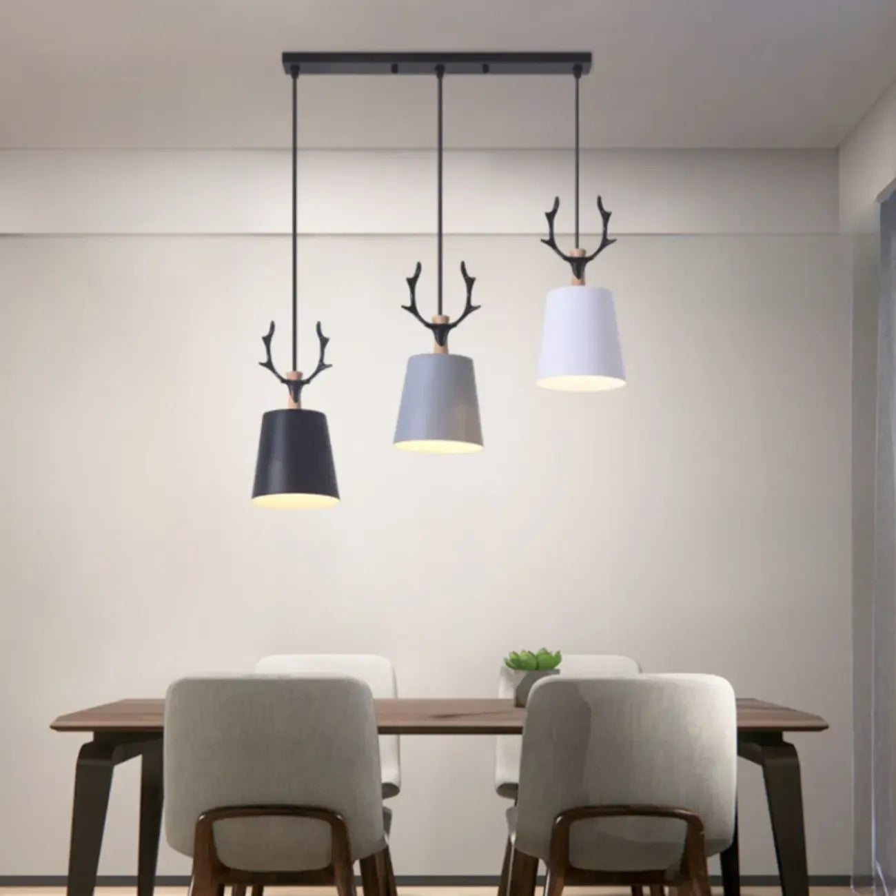 Suspension moderne conique en métal à 3 lumières pour îlot de cuisine