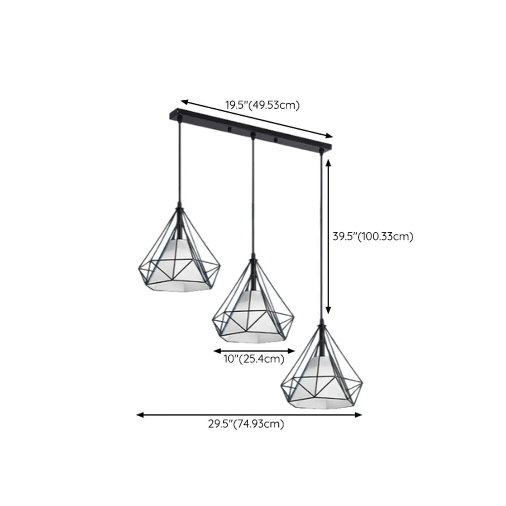 Suspension moderne conique en métal à 3 lumières pour îlot de cuisine