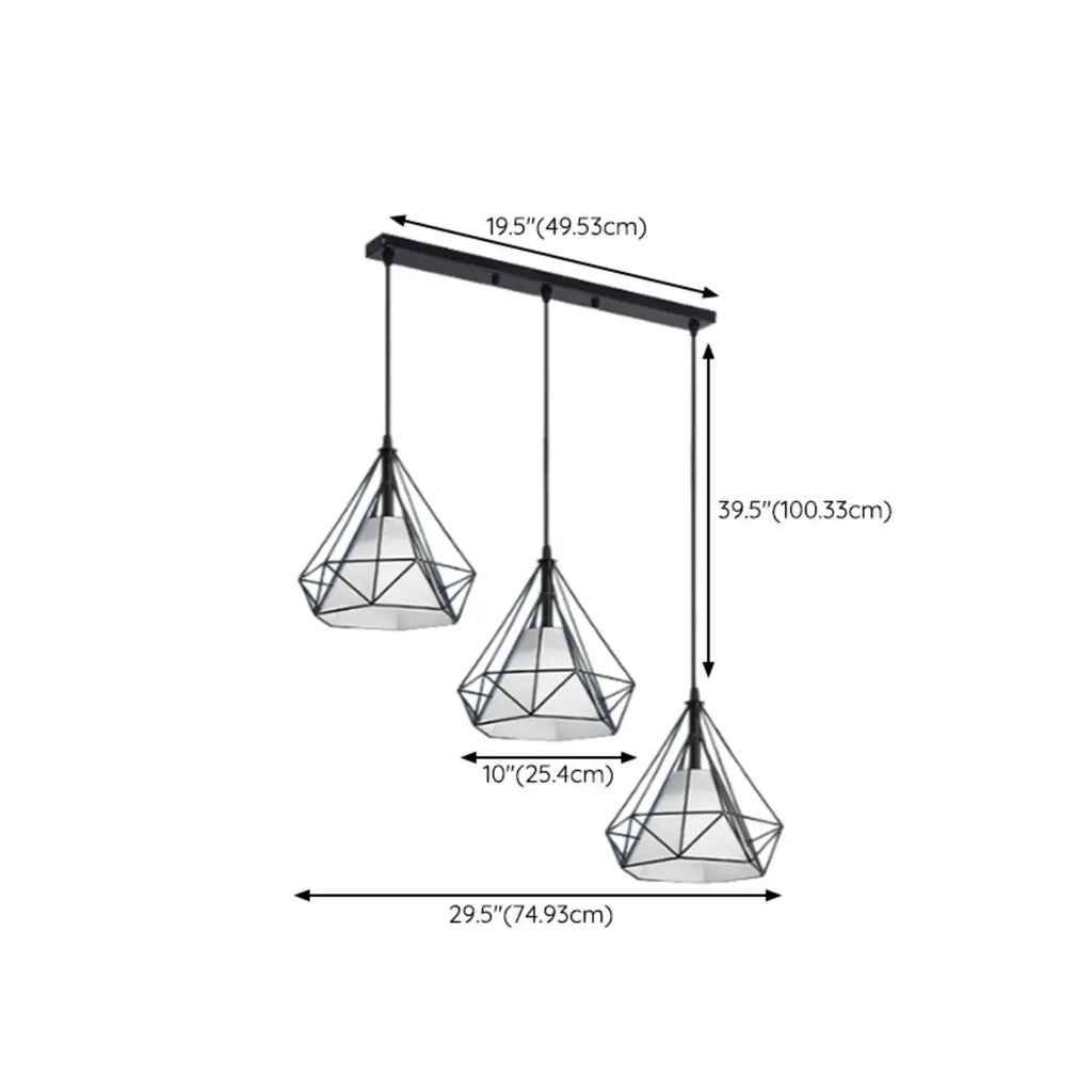 Suspension moderne conique en métal à 3 lumières pour îlot de cuisine