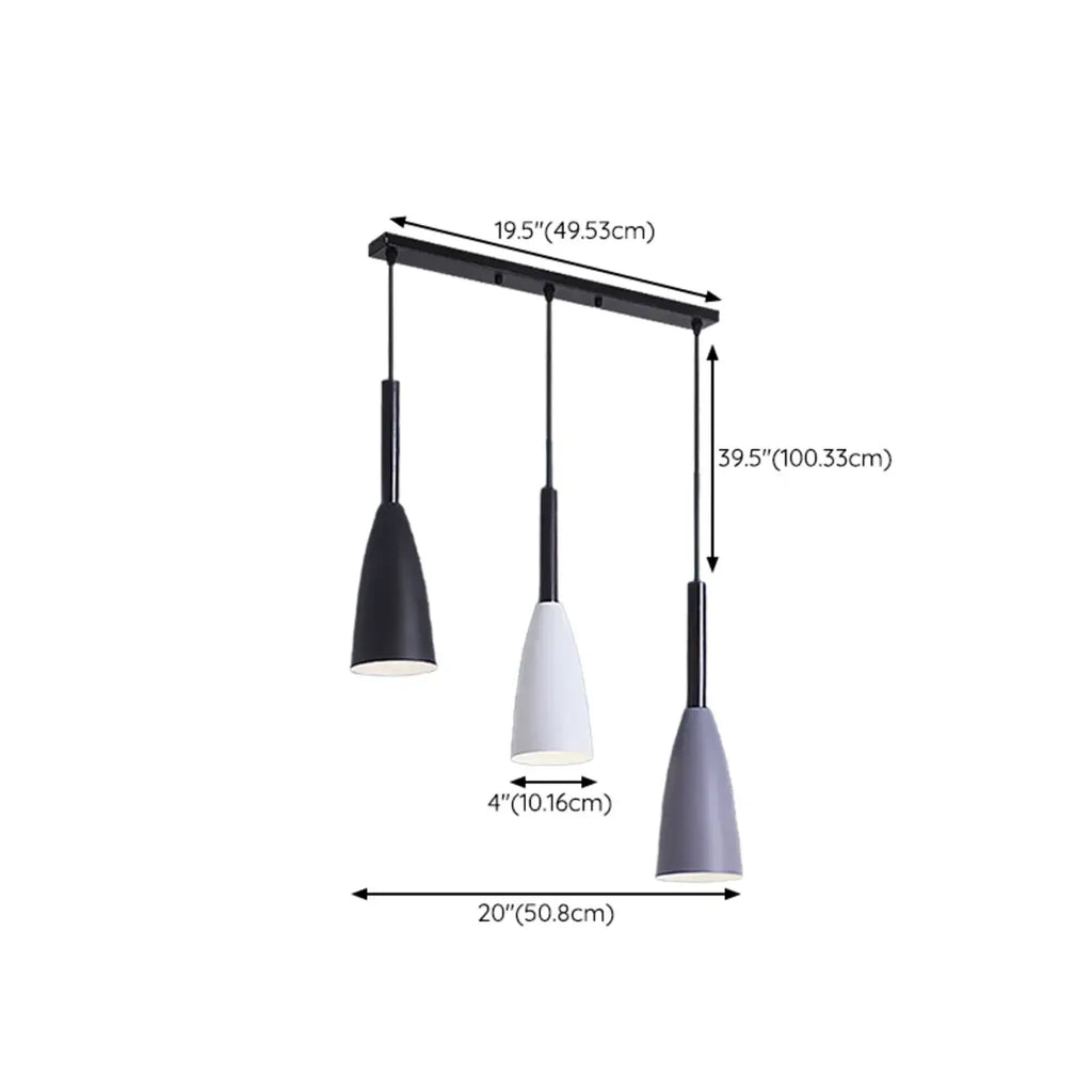 Suspension moderne conique en métal à 3 lumières pour îlot de cuisine
