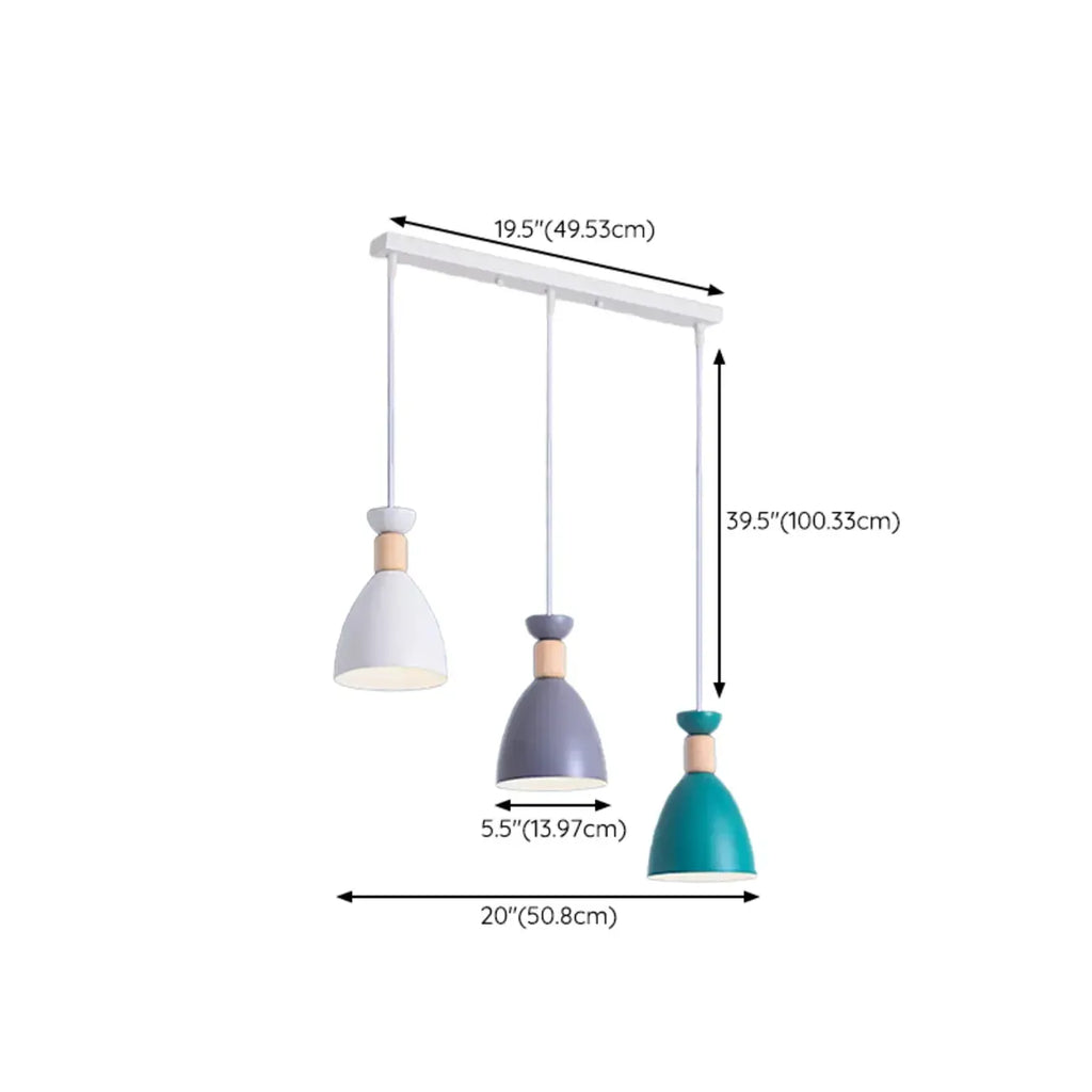 Suspension moderne conique en métal à 3 lumières pour îlot de cuisine