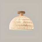 Plafonnier semi-encastré beige style grange, noué en corde orientale