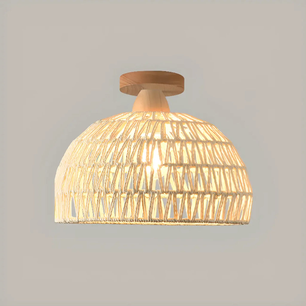 Plafonnier semi-encastré beige style grange, noué en corde orientale