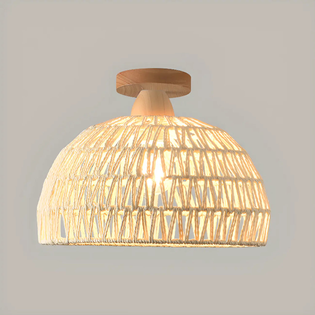 Plafonnier semi-encastré beige style grange, noué en corde orientale