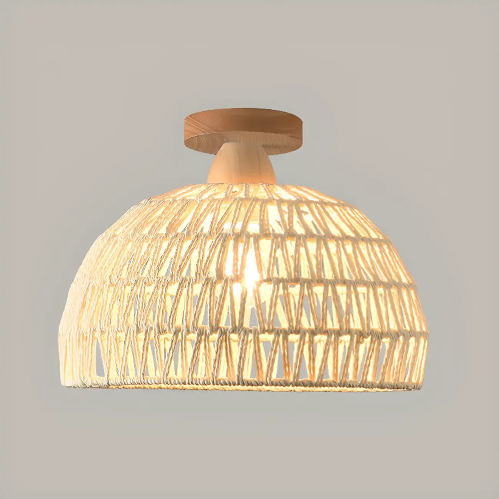 Plafonnier semi-encastré beige style grange, noué en corde orientale