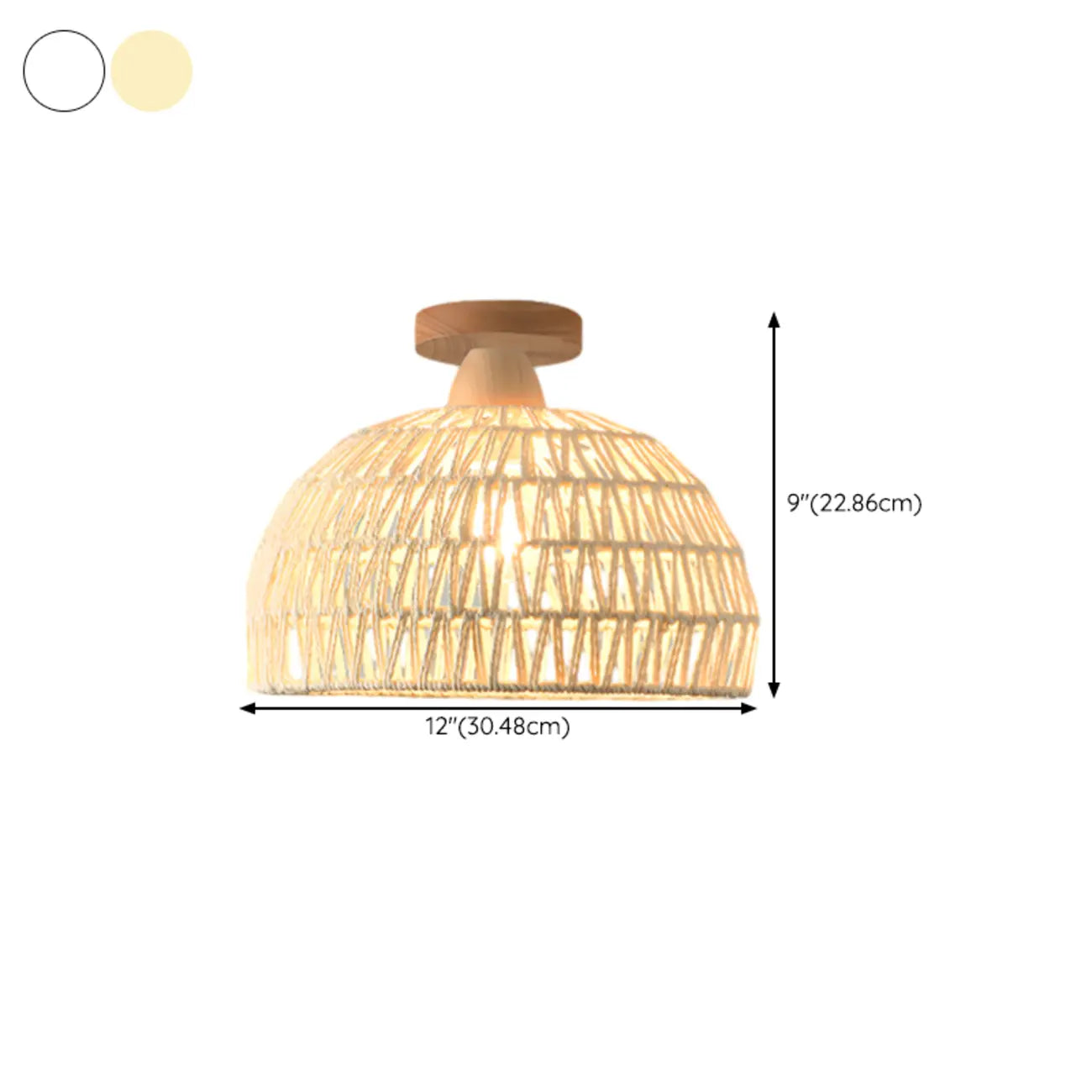 Plafonnier semi-encastré beige style grange, noué en corde orientale