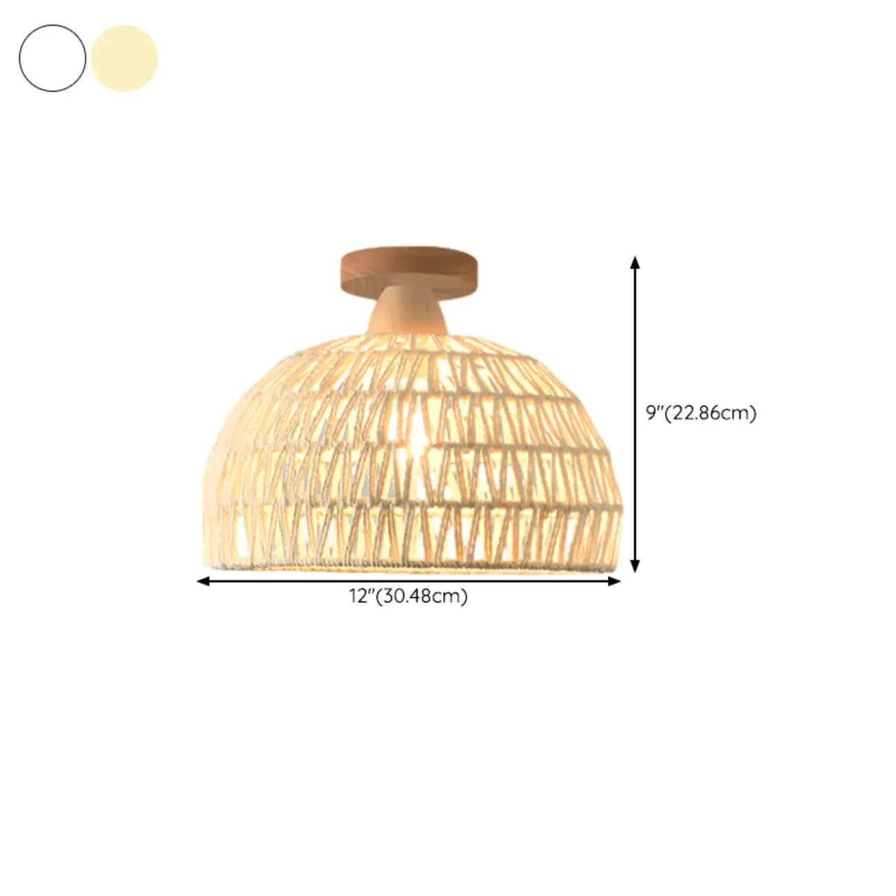 Plafonnier semi-encastré beige style grange, noué en corde orientale
