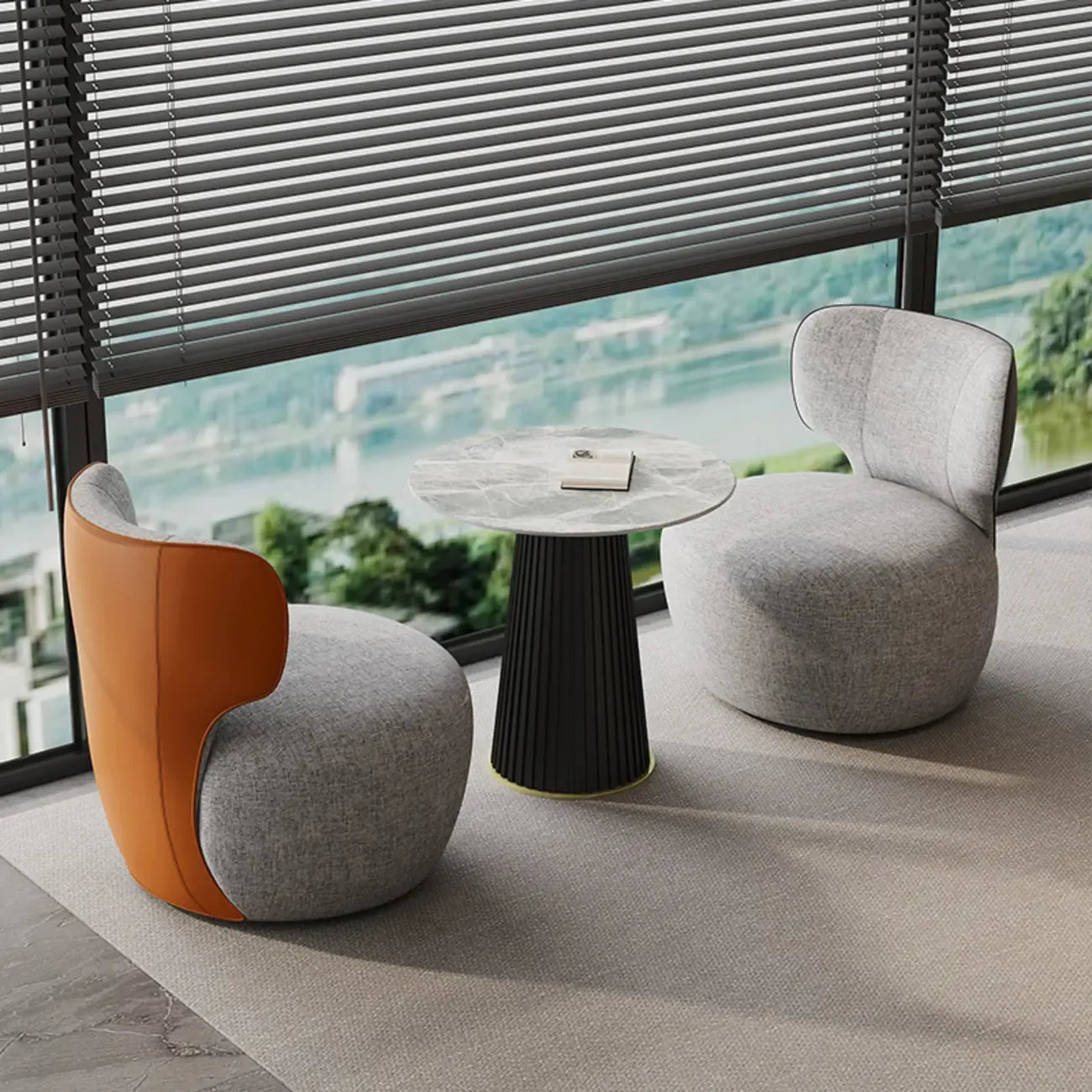 Fauteuil pivotant glamour en tissu résistant aux rayures